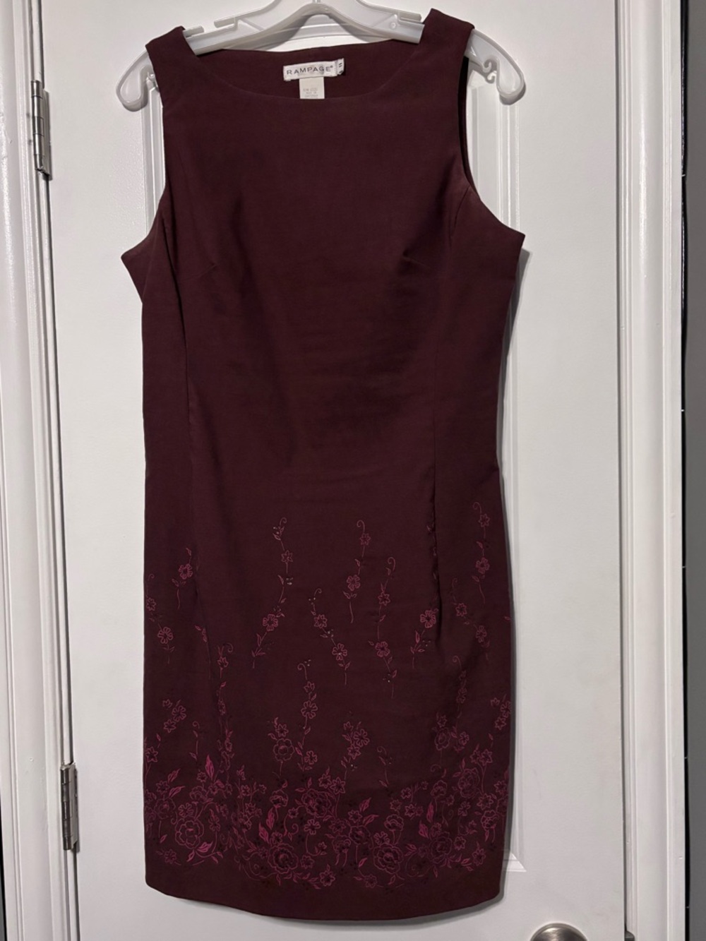 Rampage Burgundy Midi Sheath Dress with Pink Floral Embroidery Size 11 Prom